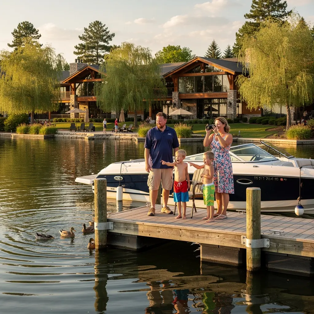 Семья, наслаждающаяся рыбалкой на берегу озера в солнечный день.