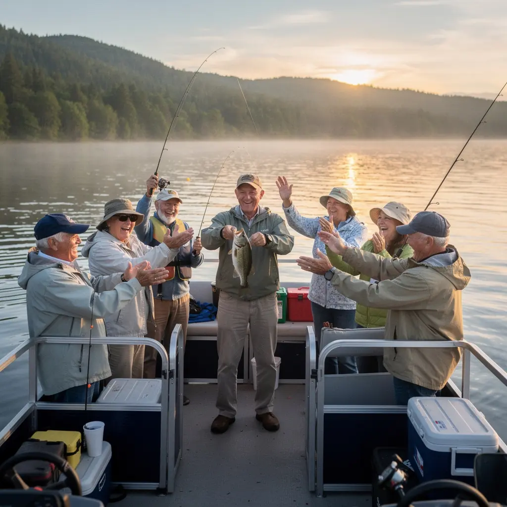 Рыбак ловит рыбу на озере в живописном курорте.