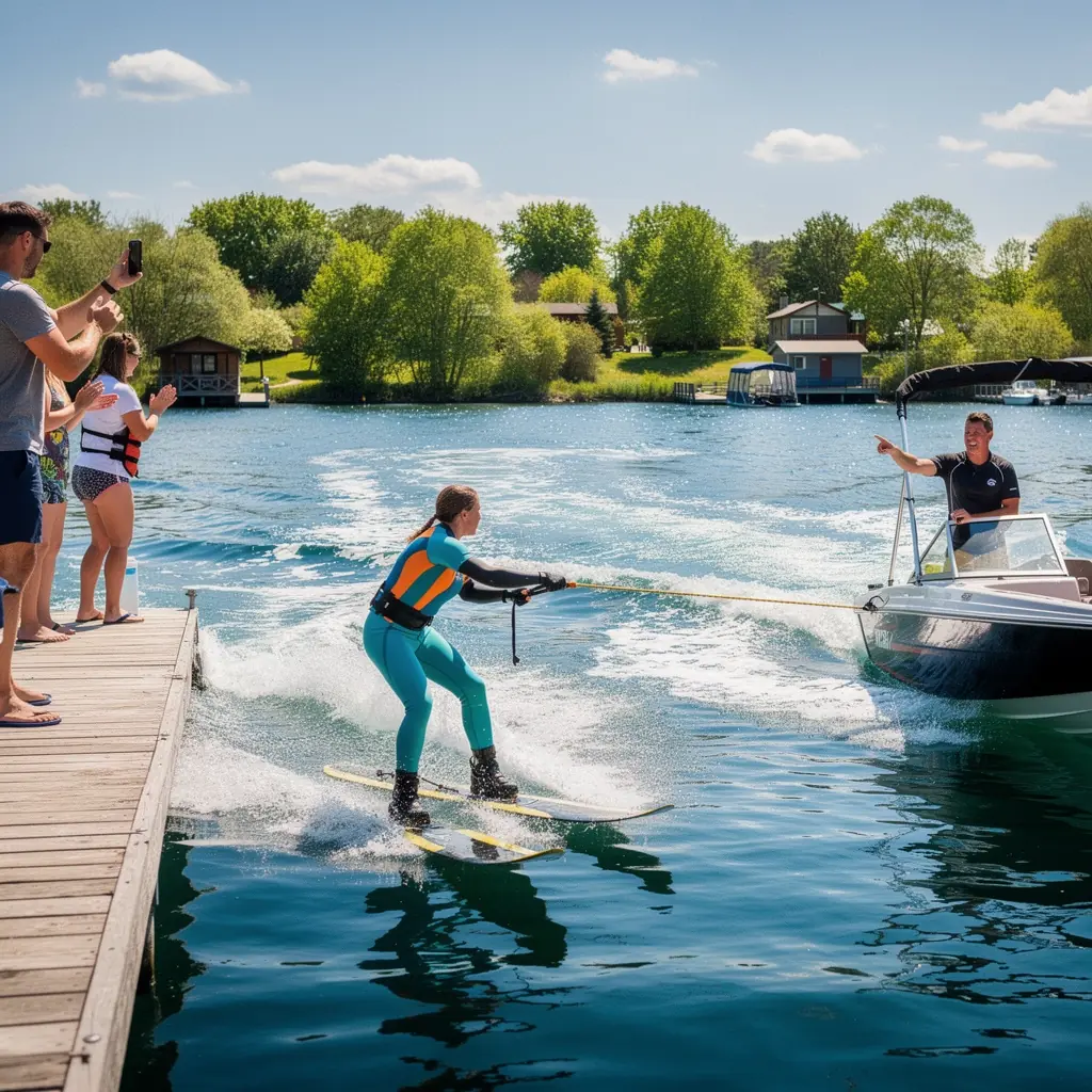 Люди, плавающие в кристально чистой воде озера.
